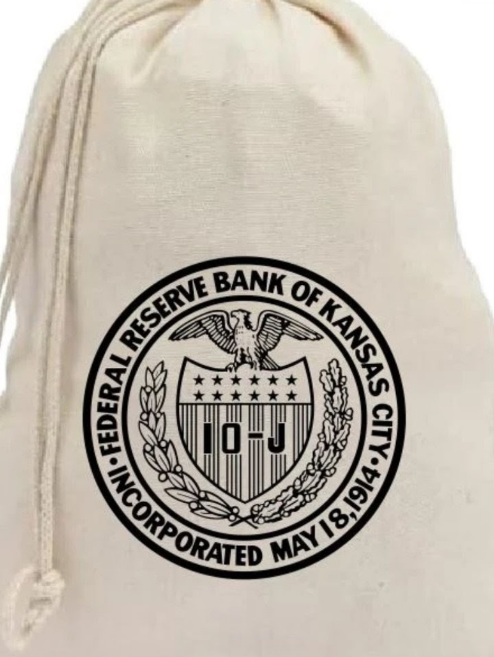 Canvas Drawstring Tote with Federal Reserve Seal Small Bag